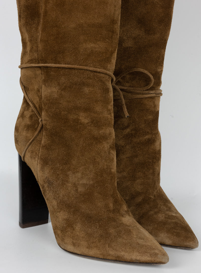 Saint Laurent Stivali in suede cognac con tacco - N. 37